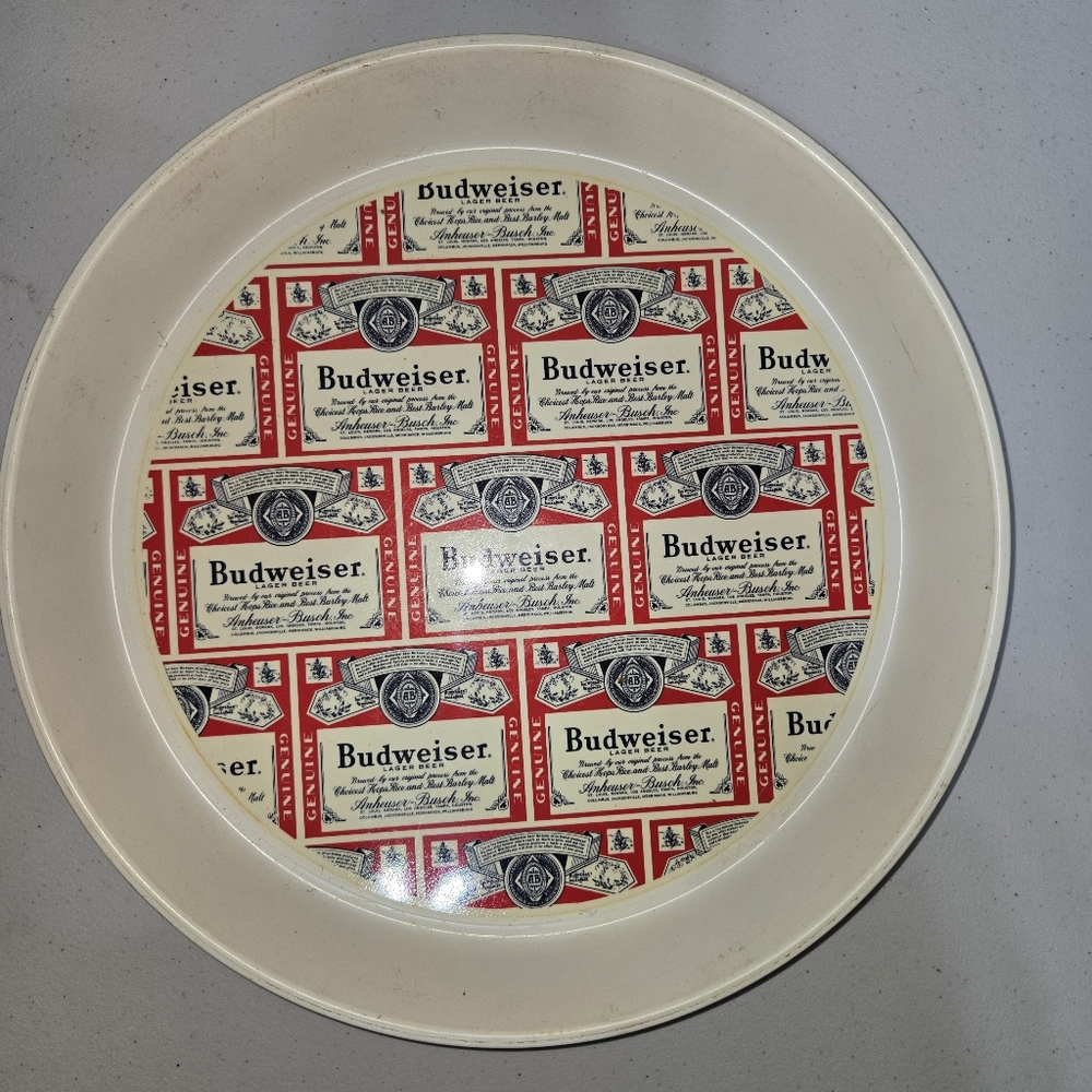 BUDWEISER - Vintage 13” White Plastic Beer Tray
